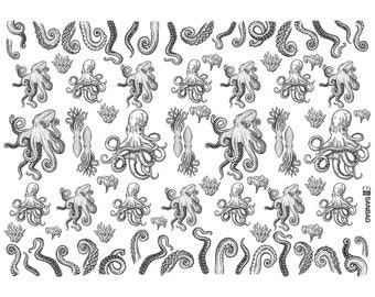 Ceramic Decal, Underglaze Transfer - Octopus