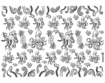 Ceramic Decal, Underglaze Transfer - Octopus