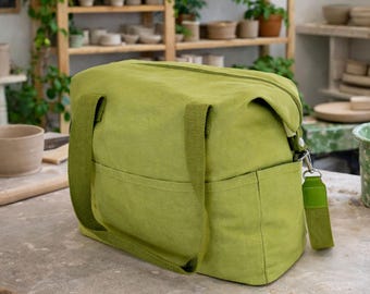 Pottery Tool Bag, Canvas knitting bag, Art Supply Bag, Craft Bag. yarn storage bag