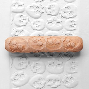 Clay Texture Roller, Pottery Hand Roller, Pastry texture Roller - Skull