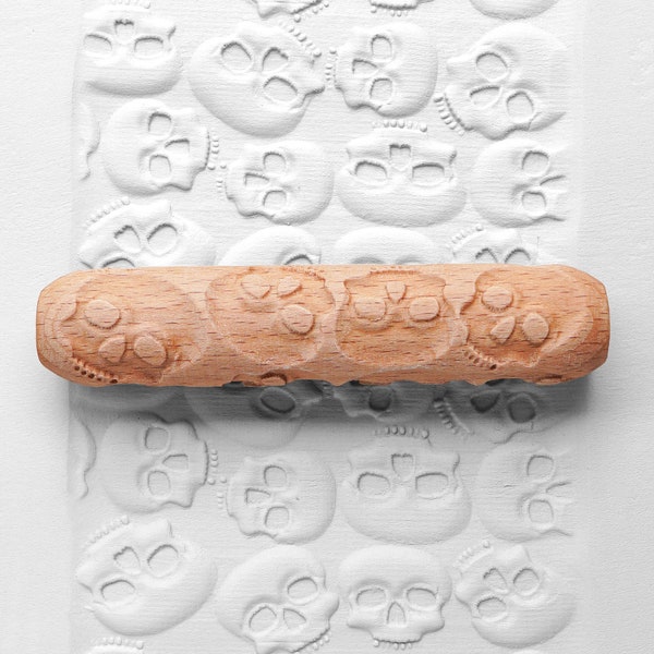 Clay Texture Roller, Pottery Hand Roller, Pastry texture Roller - Skull