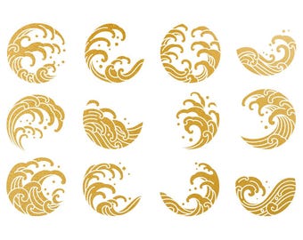 Ceramic Decal - Gold Overglaze Decal, Gold Japanese Wave
