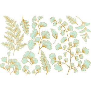 Ceramic Decal - Overglaze Teal & Gold - Leaf