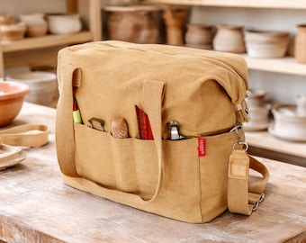 Pottery Tool Bag, Canvas knitting bag, Art Supply Bag, Craft Bag. yarn storage bag