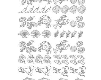 Ceramic Underglaze Transfer, Underglaze Decals - Seafood
