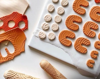 RULLI PER TEXTURE in ceramica rullo per biscotti rullo per argilla strumento legni EUR 10,13