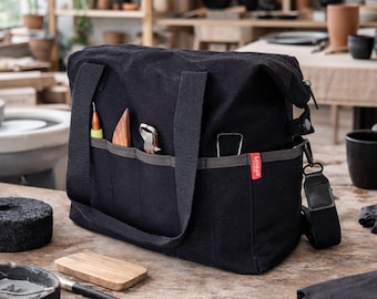 Pottery Tool Bag, Canvas knitting bag, Art Supply Bag, Craft Bag. yarn storage bag