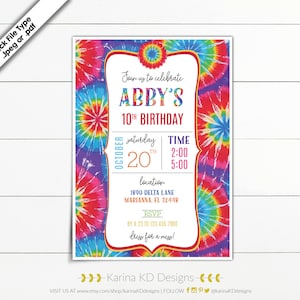 5x7 Tie Dye Invitation