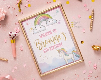 Unicorn & Rainbow Welcome Sign