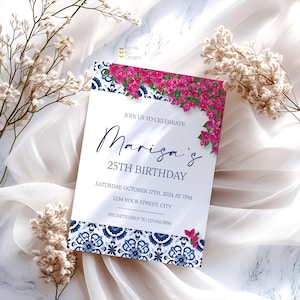 Bougainvillea + Blue Tile 5x7 Invitation