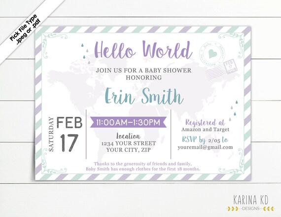hello world baby shower invitations