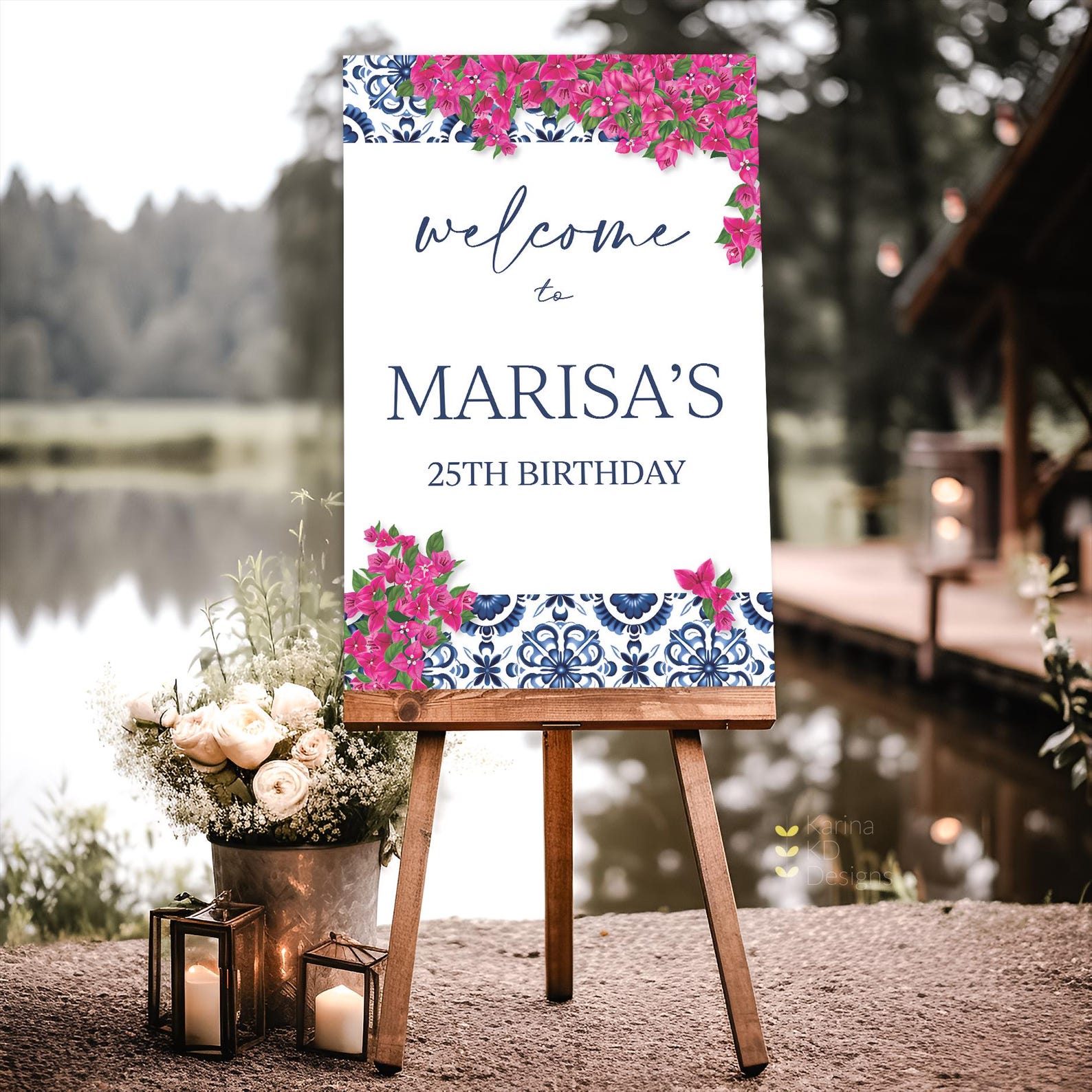 Bougainvillea + Blue Tile Welcome Sign - Etsy