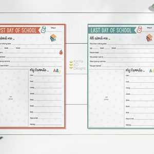 1st and Last Day of School - All About Me Worksheet