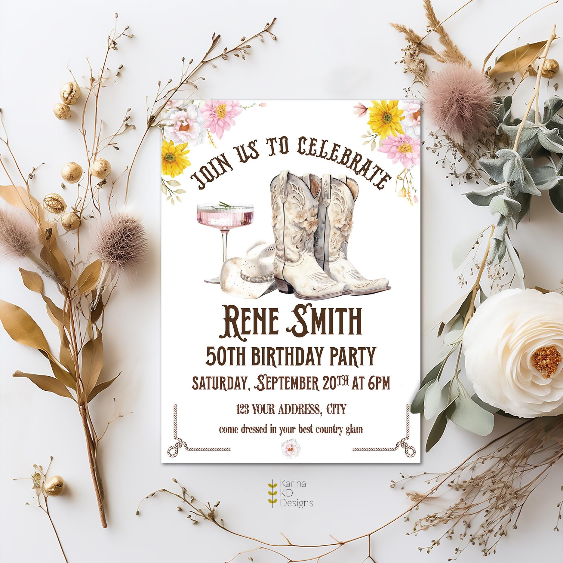 Invitación Country Glam de 5x7 - Etsy México, image size:1872x1872