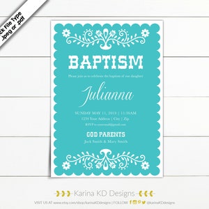 Mexican Inspired Baptism 5x7 Invitation