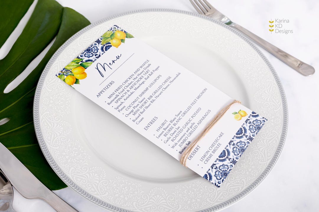 Limoncello / Lemon + Blue Tile Menu - Etsy