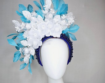 Kentucky Derby Hat Fascinator Midnight Blue Pearl Beaded  display picture 2