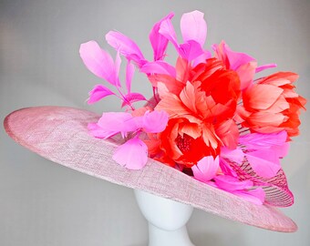 Kentucky Derby Hat Large Wide Brim Sinamay Light Pink Hat  display picture 3