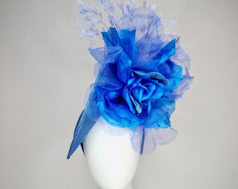 Kentucky Derby Hat Fascinator Blue Sinamay With Royal Blue  display picture 1