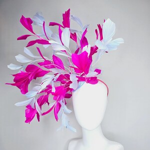 kentucky derby hat fascinator large hot pink fuchsia and light purple lavender branching feathers