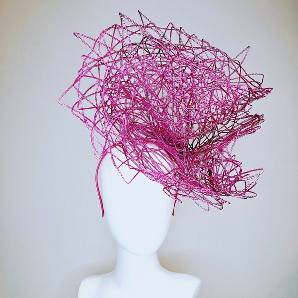 kentucky derby hat fascinator metallic purple pink magenta fuchsia avant garde modern wire like sculptural hat