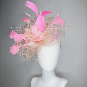 Kentucky Derby Hat Fascinator Neutral Champagne Pink Netting  display picture 1
