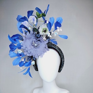 Navy Blue Kentucky Derby Headpiece with Rhinestones kentucky derby hat fascinator iridescent blue rhinestone  main image 3