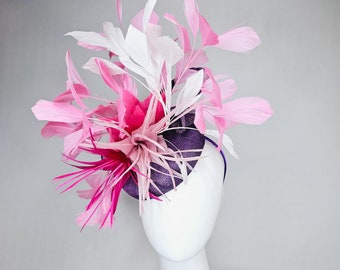 Kentucky Derby Hat Fascinator Bright Fuchsia Pink Satin With  display picture 3