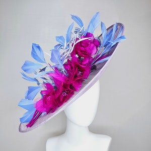 Kentucky Derby Hat Large Wide Brim Sinamay Lavender Purple  display picture 3