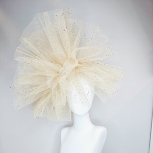 kentucky derby hat fascinator large sparkle glitter tulle gold netting with headband