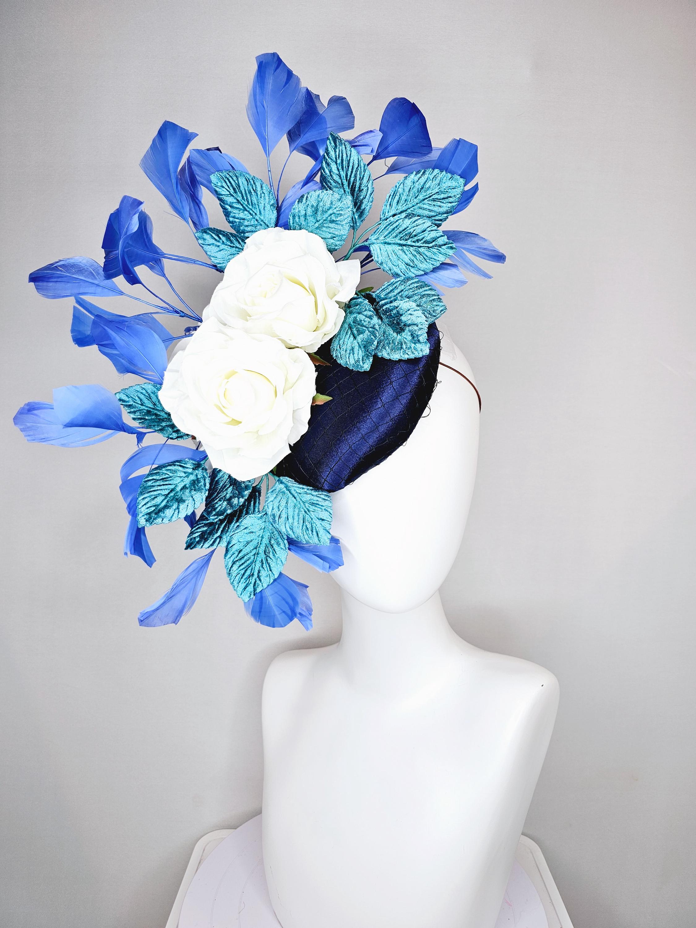 Kentucky Derby Hat Fascinator Midnight Navy Blue Satin With 