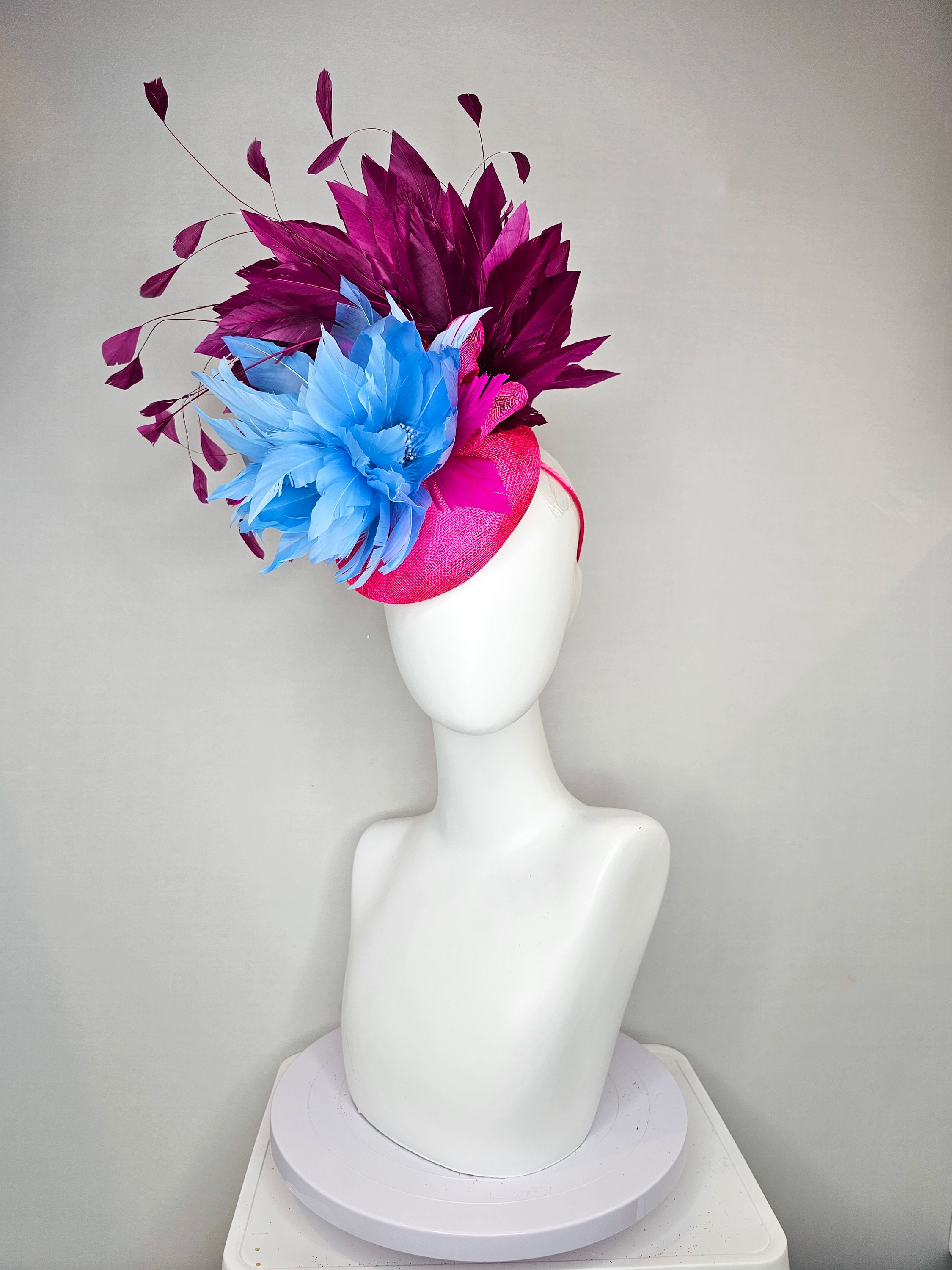 Kentucky Derby Hat Fascinator Hot Pink Sinamay With Light  display picture 2