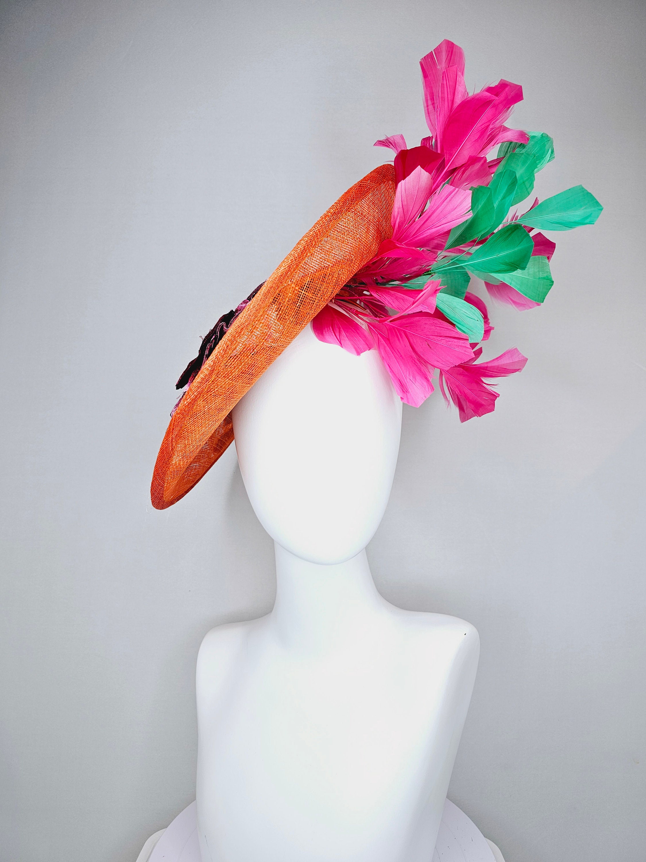 Kentucky Derby Hat Fascinator Orange Sinamay Fascinator With  display picture 2