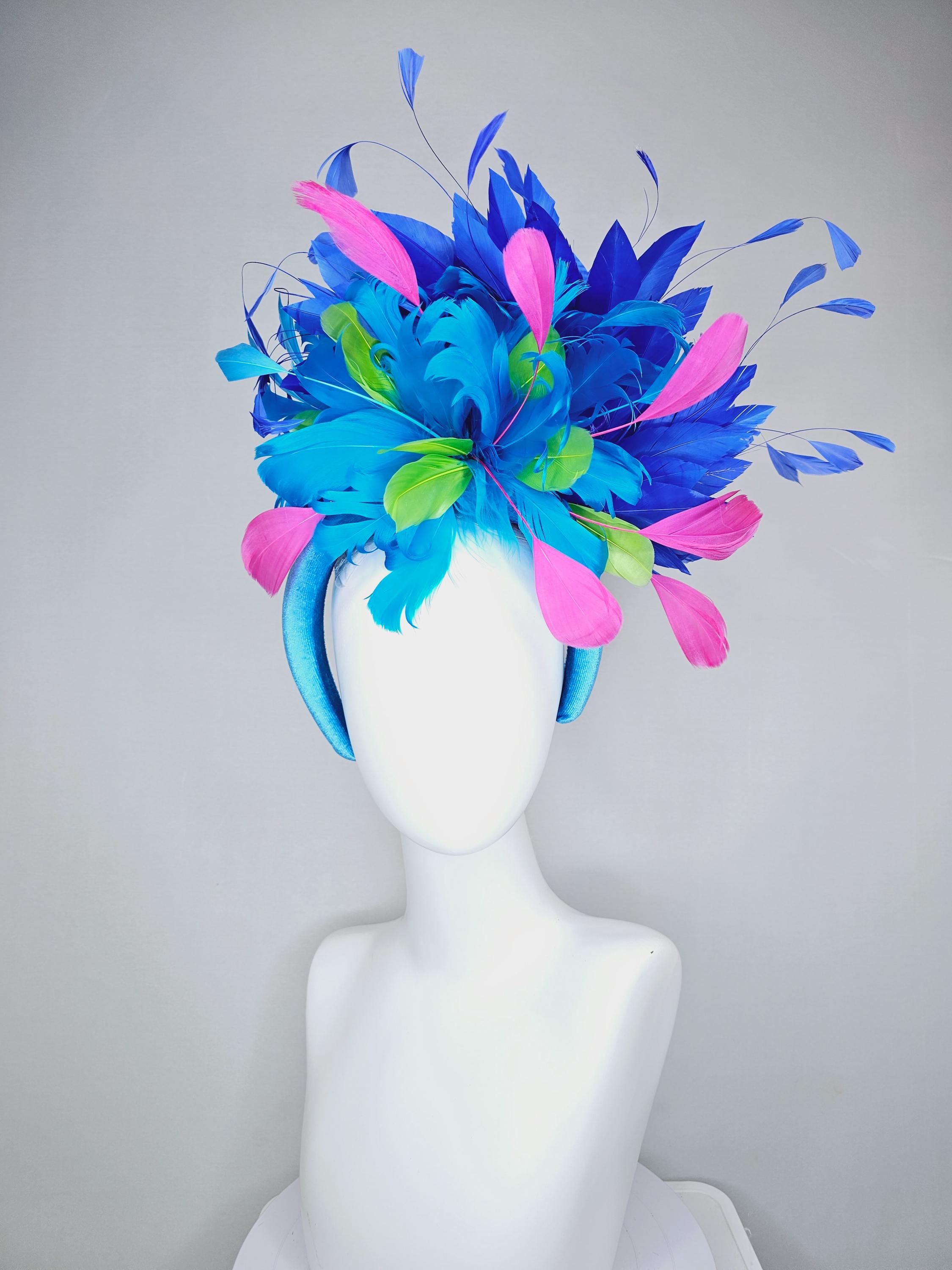 Kentucky Derby Hat Fascinator Sky Blue Velvet Headband 