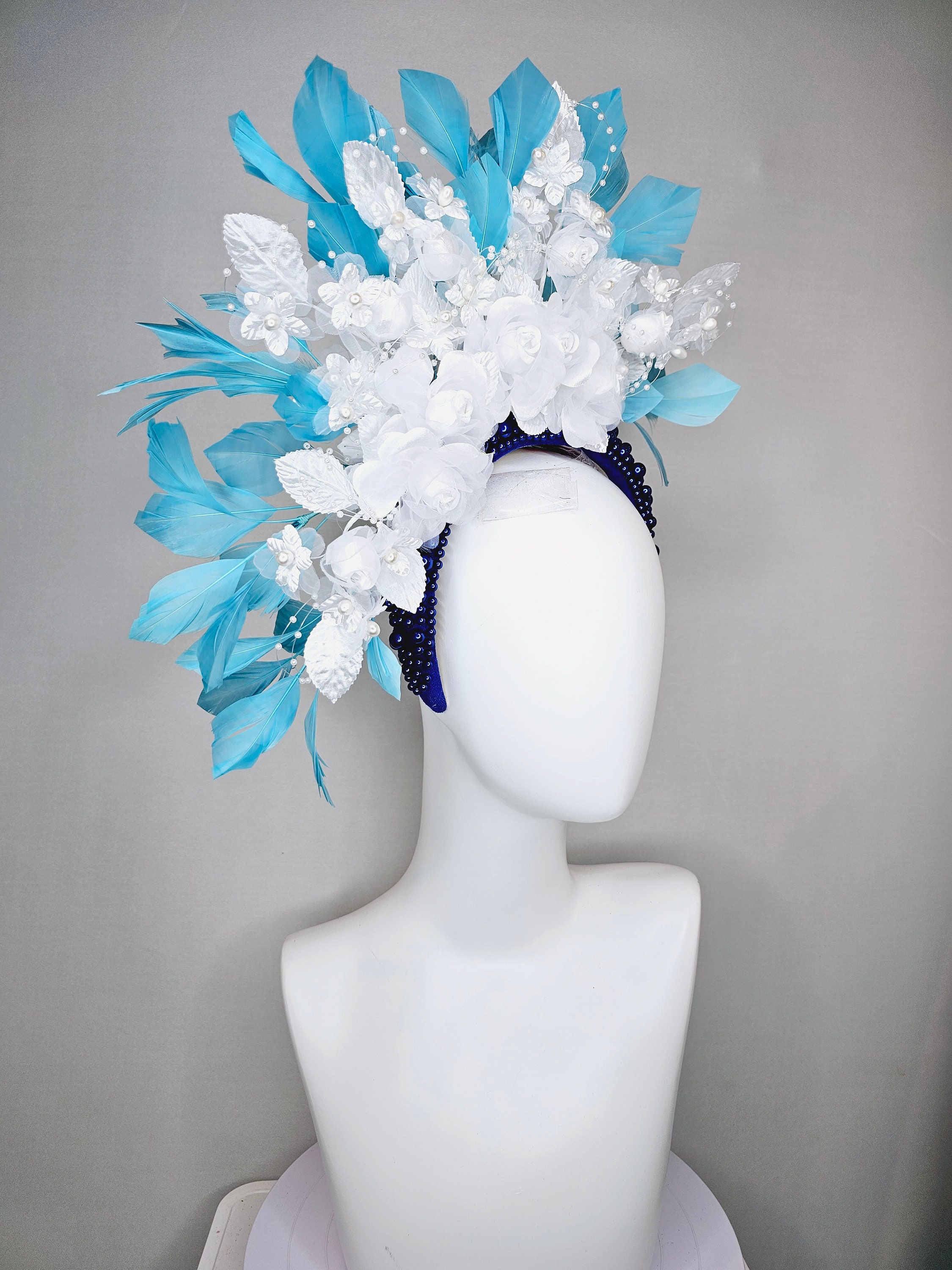 Kentucky Derby Hat Fascinator Midnight Blue Pearl Beaded  display picture 1