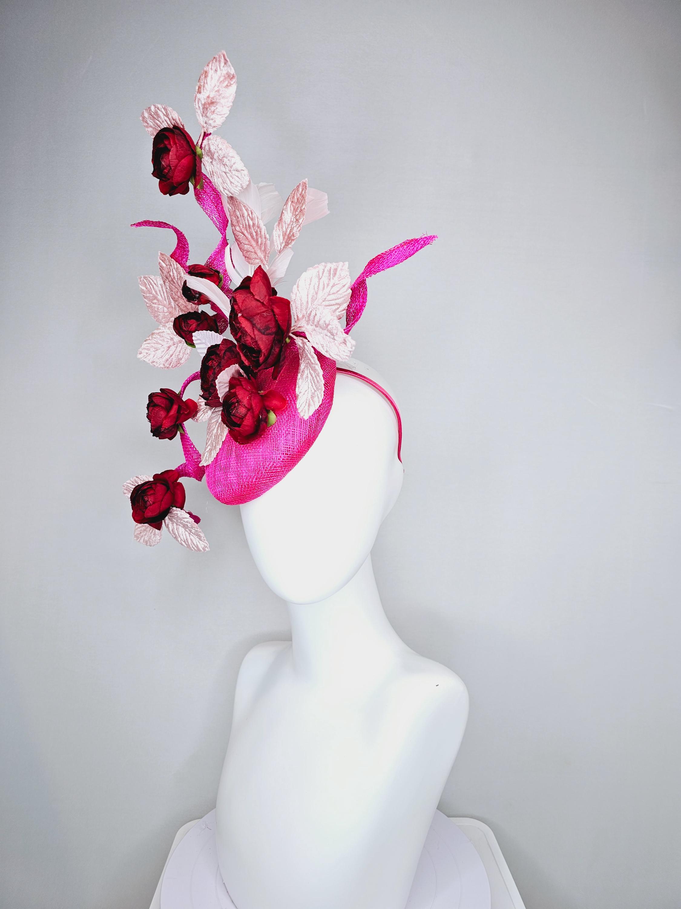 Kentucky Derby Hat Fascinator Hot Pink Sinamay With Curls  display picture 2