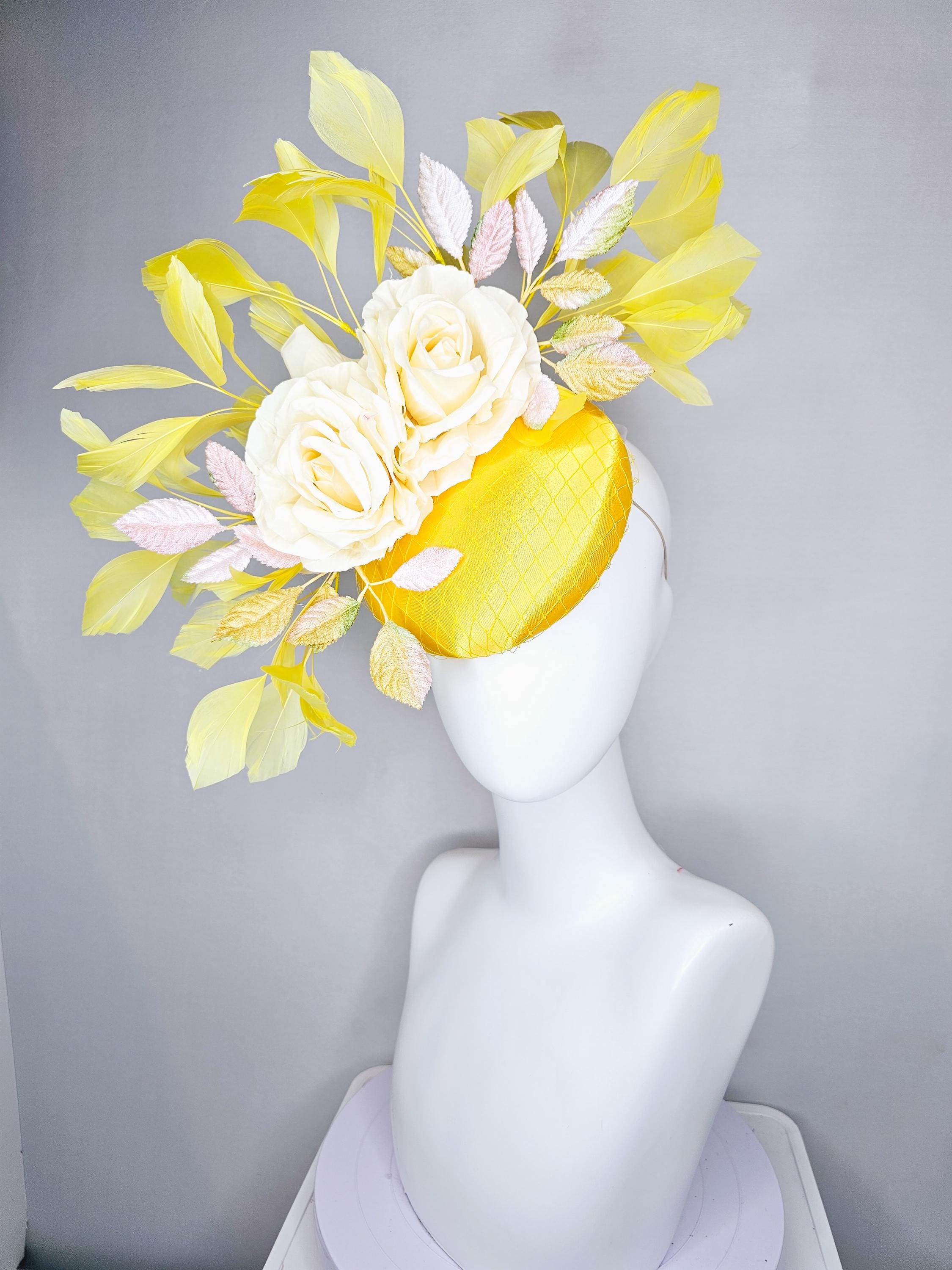 One of a kind huge oversized flower feather beads headband Fascinator yellow Blooming Gorgeous Yellow ??? . _ With so much love for a  main image 3