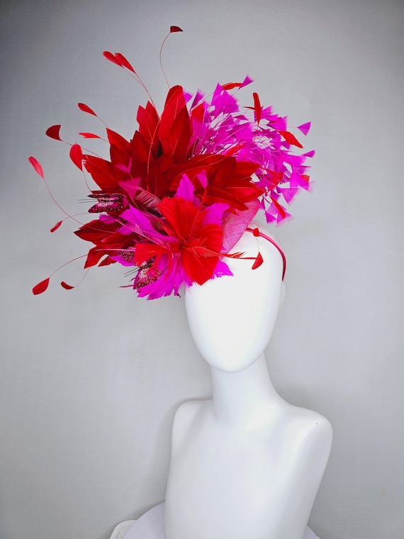 Kentucky Derby Hat Fascinator Pink Sinamay With Scarlet Red 