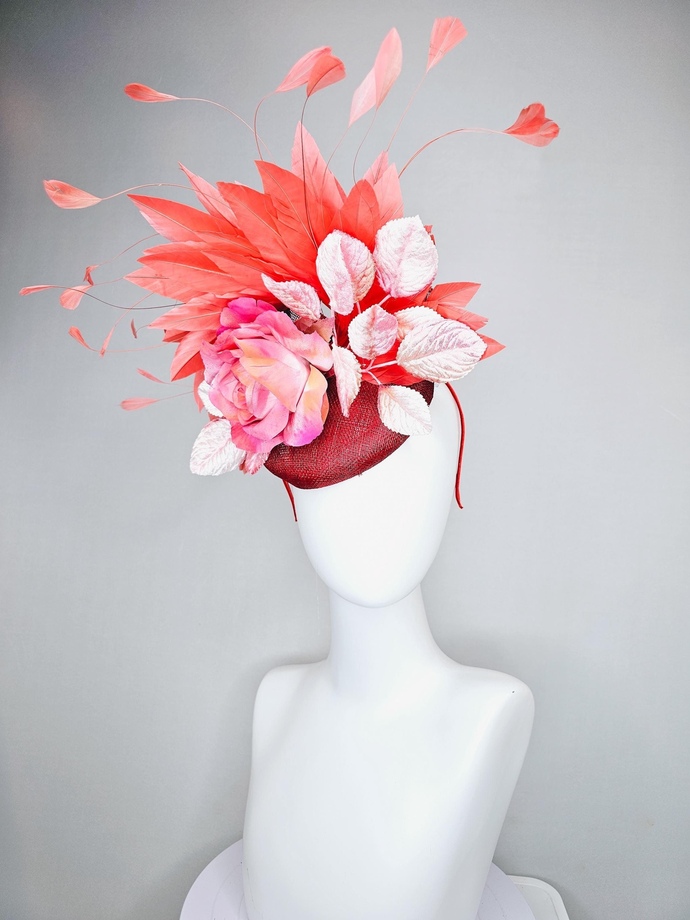 Kentucky Derby Hat Fascinator Red Burgundy Wine Sinamay 