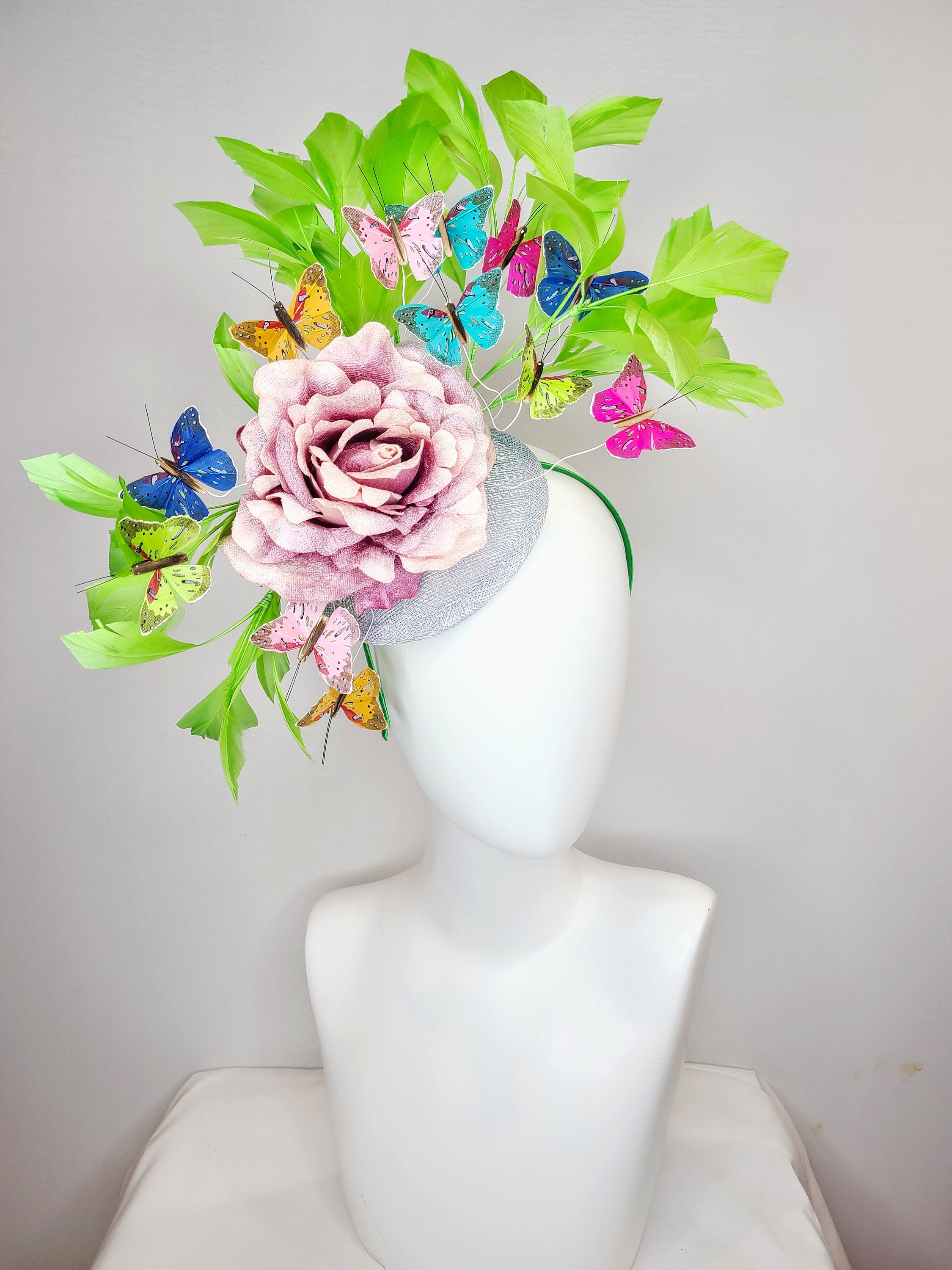 Kentucky Derby Hat Fascinator Bright Green Feathers With 