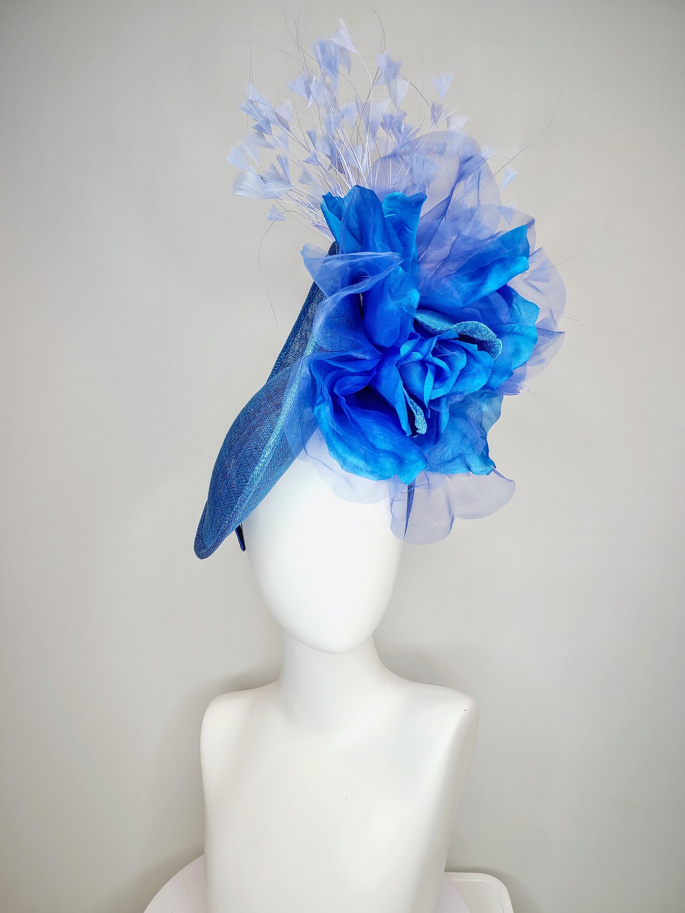 Kentucky Derby Hat Fascinator Blue Sinamay With Royal Blue 