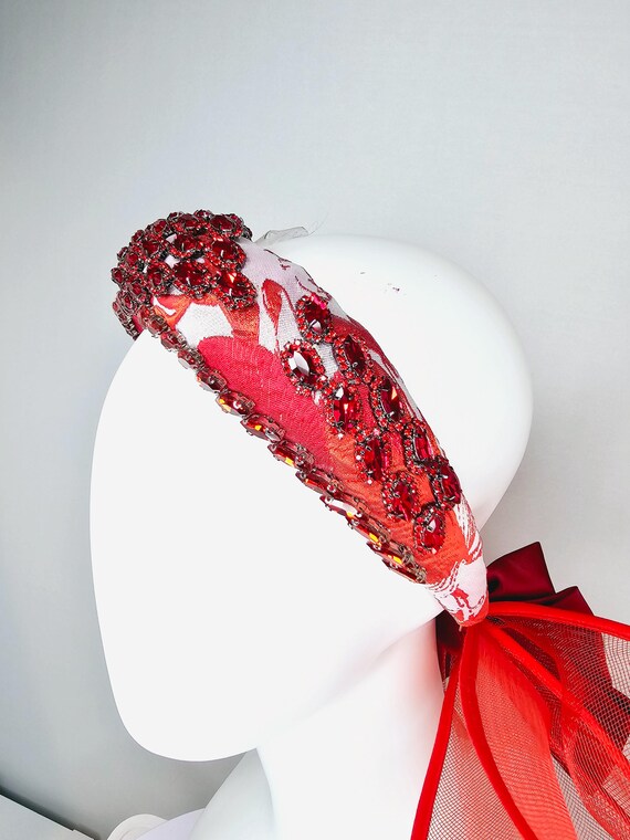 Red and White Headband Fascinator ROANNE FASCINATOR - Red and White - Gold Coast Couture main image 4