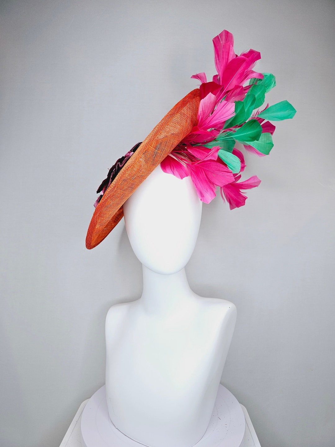 Kentucky Derby Hat Fascinator Orange Sinamay Fascinator With  display picture 1