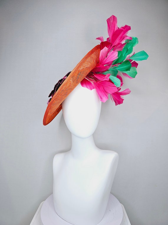 Kentucky Derby Hat Fascinator Orange Sinamay Fascinator With  display picture 3