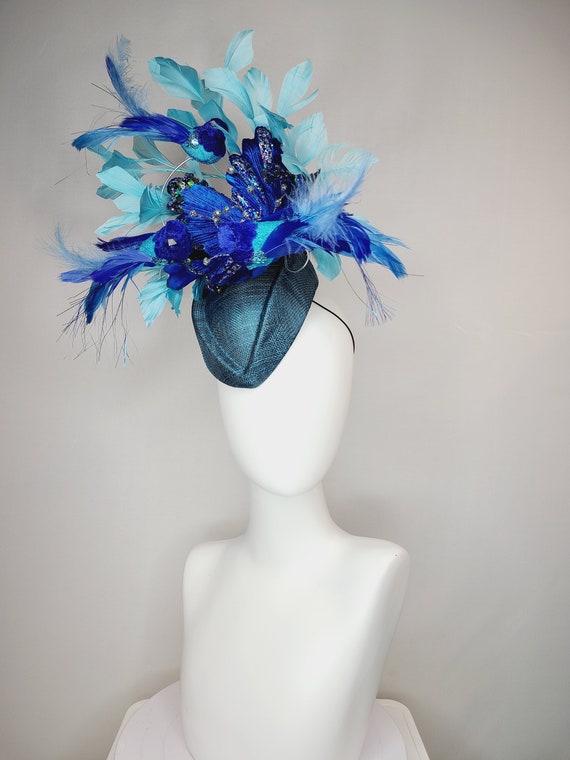 Kentucky Derby Hat Fascinator Teal Blue Cocktail Hat With  display picture 1