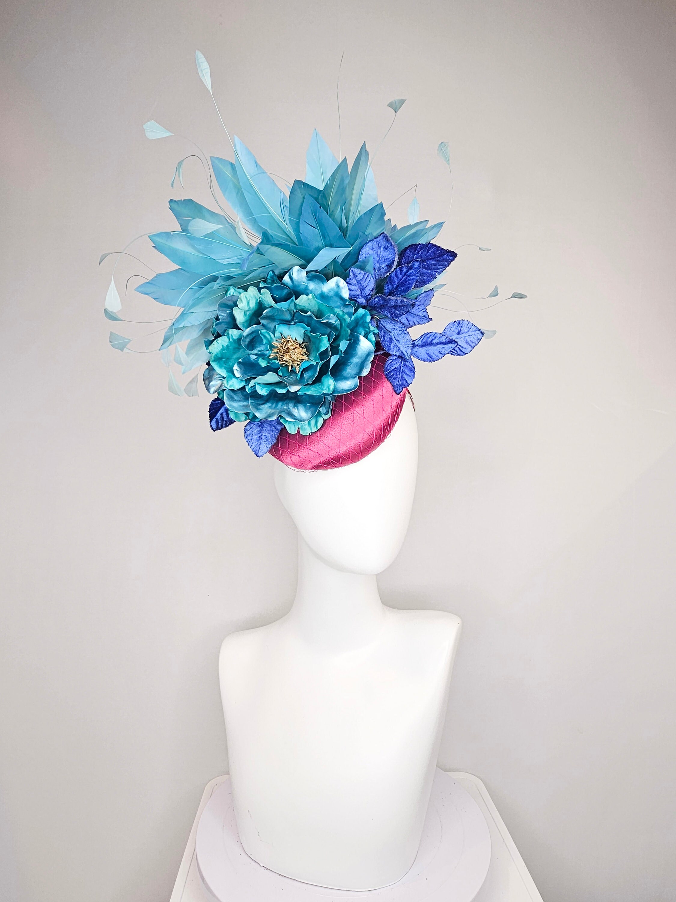 Kentucky Derby Hat Fascinator Fuchsia Magenta Satin Teal  display picture 1