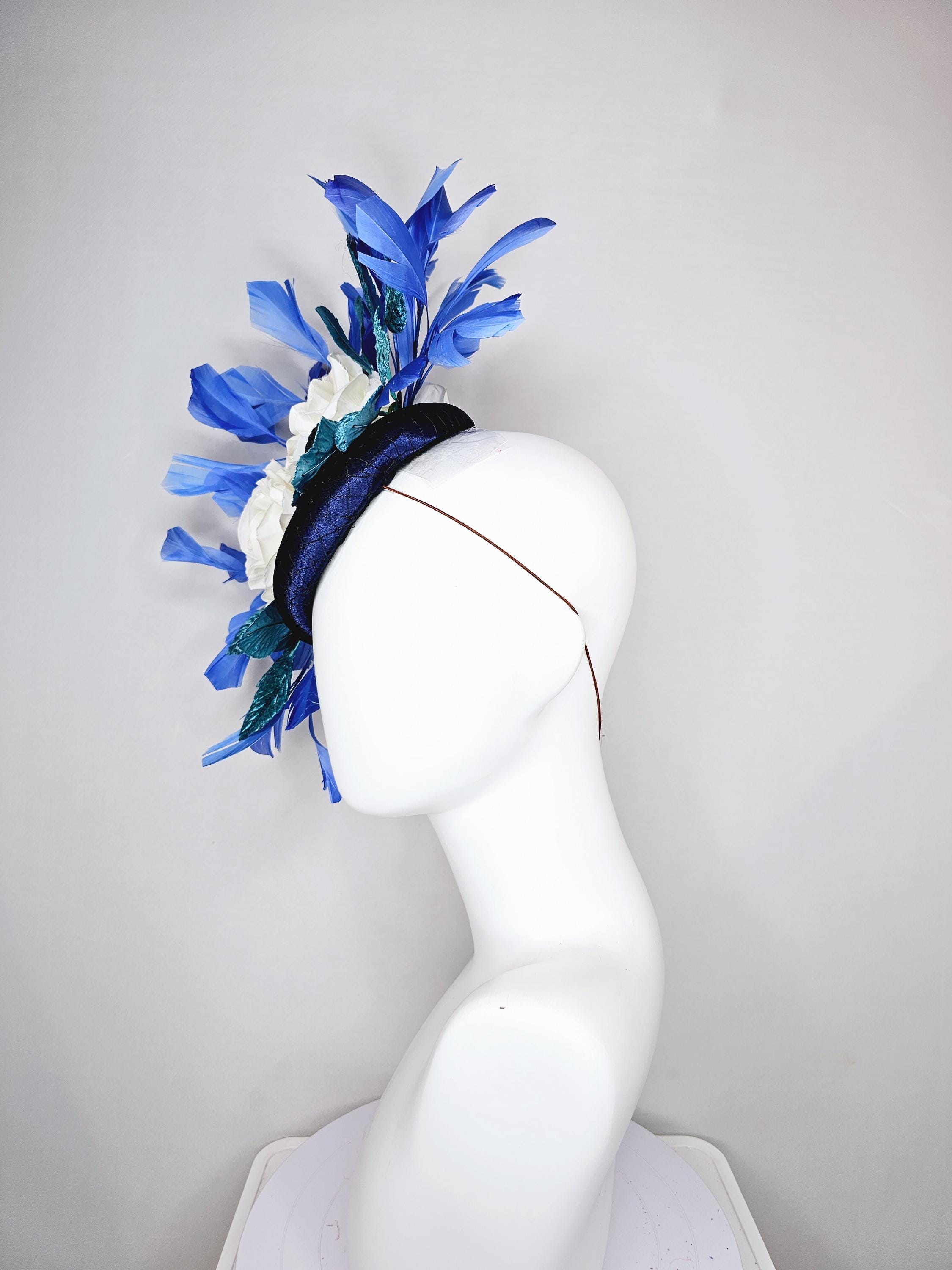 Kentucky Derby Hat Fascinator Midnight Navy Blue Satin With  display picture 2