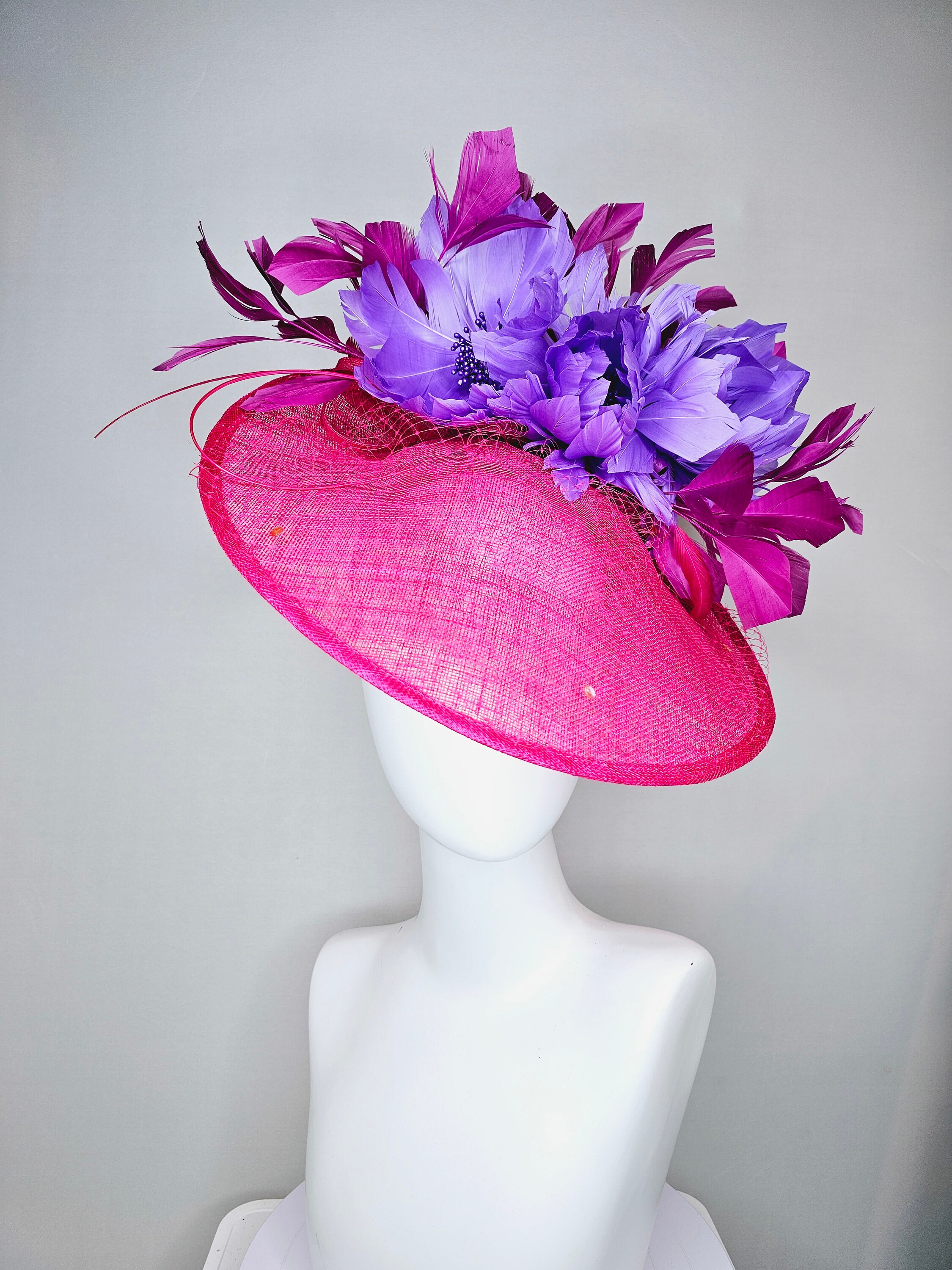 Kentucky Derby Hat Fascinator Hot Pink Sinamay Saucer With  display picture 2