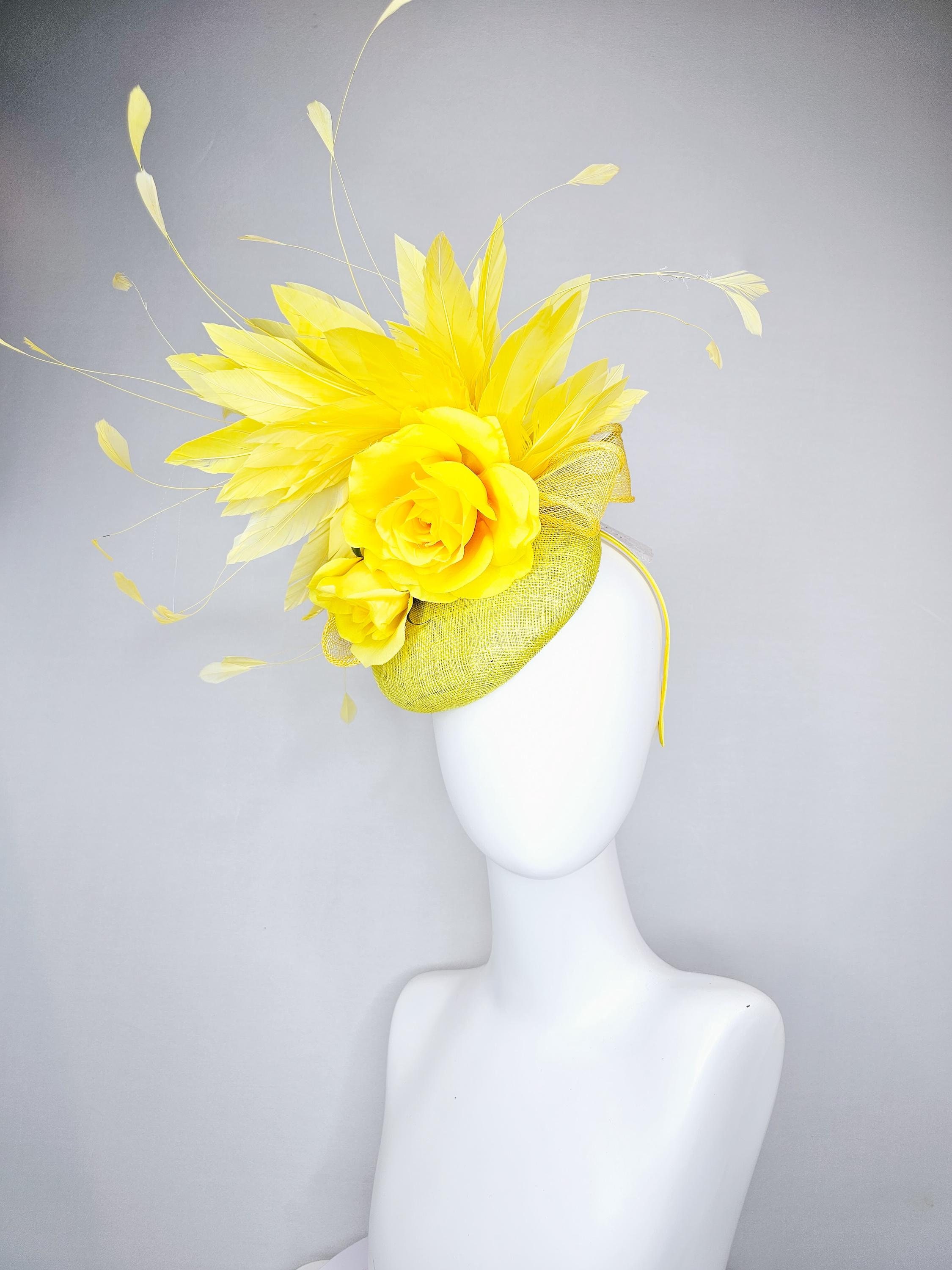 Kentucky Derby Hat Fascinator Yellow Mustard Sinamay Bright  display picture 2