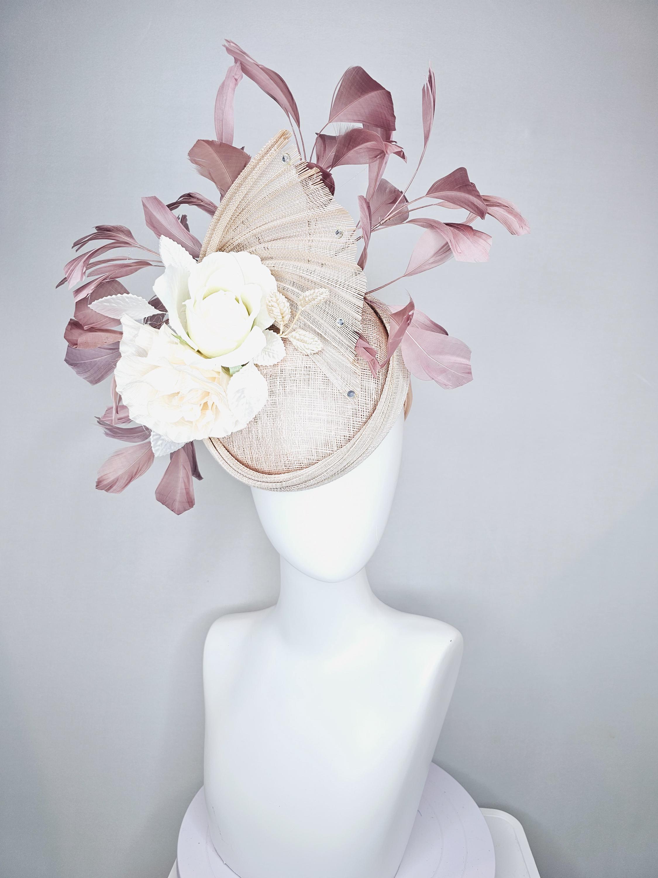 Cream Floral Sinamay Headband Fascinator – Kentucky Derby, Bridal, Garden Party Fascinator Tea Party Hat Magnolia | Masquerade Store main image 3